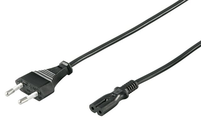 Power cable 1.5m Euro male to 2 female pins, black
- H03VVH2-F2G 0.75mm² copper lead
- 2.5A 250V
Packaging: bulk 1 pc.