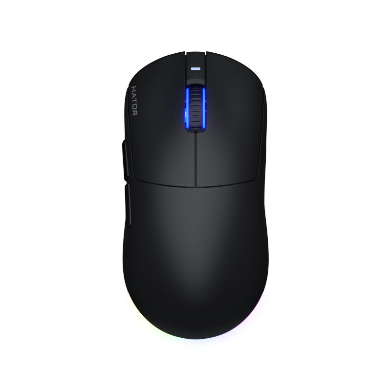 Mouse wireless Hator Quasar 3, conectivitate 2.4GHz, bluetooth si USB, polling rate pana la 1000Hz, rezolutie maxima 12000 DPI, capacitate baterie 600 mAh, durata de viata baterie in modul wireless pana la 100 ore, timp incarcare 2 ore, switch HATOR® Optical 100M, side switch Huano 3M, iluminare RGB