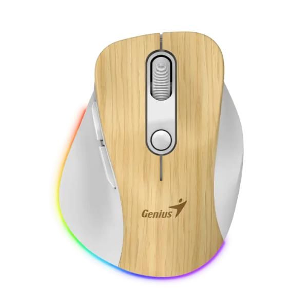 MOUSE Genius  Ergo 9000S Pro, Mini-Size, Duo-Mode (BT+2.4GHz), Wireless, Rechargeable, RGB Light, Pine Wood,  31030039407  (timbru verde 0.18 lei)