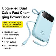 POWER BANK Baseus Qpow2 Digital Display, 20000mAh, 22.5W, 2 x USB Type-C output/input, 1 x Lightning, 1 x USB, include cablu USB Type-C la USB Type-C 30cm, albastru,  P10055002313-00  (timbru verde 0.98 lei) - 6932172636265