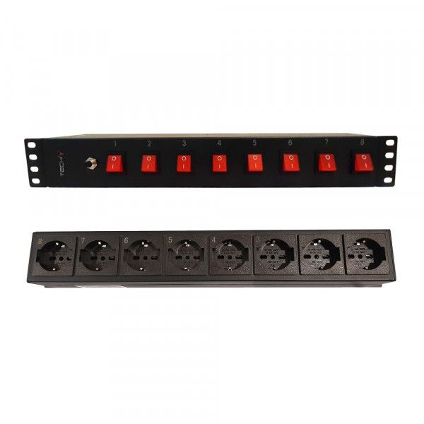 Techly I-CASE STRIP-815I unități de distribuție a energiei electrice (PDU) 8 ieșire(i) AC 1.5U Negru