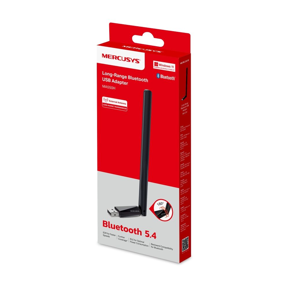Adaptor Mercusys Bluetooth 5.4 USB Long Range, dimensiuni 55.8 × 16.8 × 150.5 mm