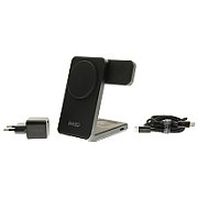 Dviced 3-in-1 Foldable Qi2 magnetic wireless charger stand w cable, wall charger - Black