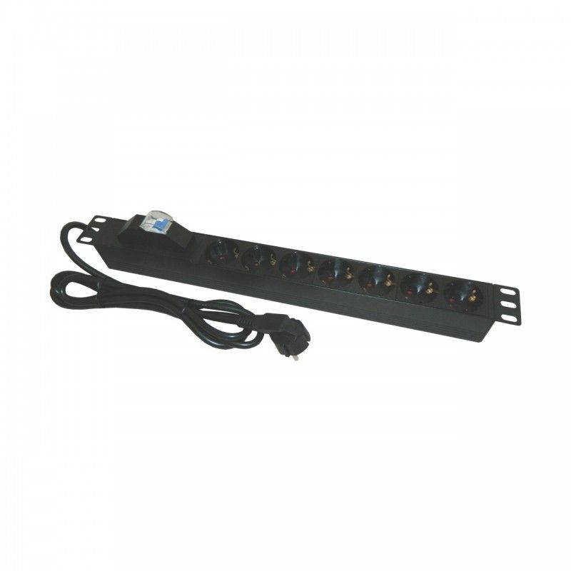 Bara alimentare aluminiu / PDU, 19 inch, 7 prize schuko + siguranta automata, 16A, 3500W, 3x1.5, 2m - EMTEX