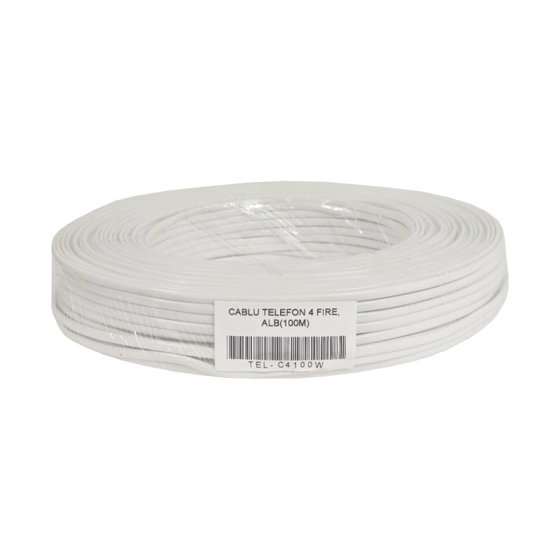 Cablu telefon 4 fire, alb (100m)