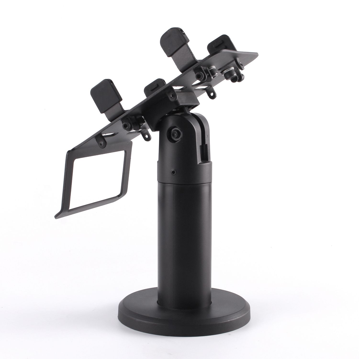 POS mountable on the table, rotable 325&ampdeg, tilt to + - 45 &ampdeg

It is a practical fixed support for card terminals, which is suitable for almost all models.
Padded mounting clips can be easily adjusted to the width of the device. With the flexible joint and the integrated handle, your customers can rotate and easily tilt the terminal in any direction.
Allow customers to pay conveniently, quickly and securely, without cash.

- Flexible width adjustment: suitable for most device sizes and shapes

- The 325&ampdeg rotation function with handle allows viewing from all sides

- Can be tilted up or down for optimal display legibility

- The base of the screw offers additional stability and safety

Technical details POS support mountable on the table:
- Tilt: + 45 &ampdeg ~ - 45 &ampdeg
- Rotable: 360 &ampdeg
- With cable management
- With silicone pads on mounting brackets
- Includes assembly guide and complete accessories