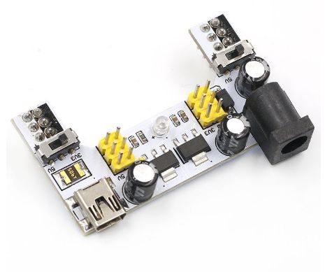 Product Description:

7-12V input voltage and provides 3.3V or 5V on each of the two outputs.

Connects extremely easily to 830 and 400 point breadboards.

Power supplies with Arduino Mega or Uno compatible sockets can be used.

The mini USB connector is intended for powering external devices (output only). Do not attempt to use it to power the BBPS-MB102DCMU!

Technical Specifications:

Input voltage: 7-12V via 5.5x2.1mm connector

Output voltage: 3.3V or 5V

Maximum current: 500mA

AMS1117-5.0 and AMS1117-3.3 stabilizer

Instructions

The output voltage on the left and right can be configured independently. To select the output voltage, move the jumper to the corresponding pins. Note: The power indicator LED and the breadboard power rails will not light up if both jumpers are in the &ampquotOFF&ampquot position.

Package Contents:

1x 3.3V - 5V breadboard power supply module

Packing: bulk 1 pc.