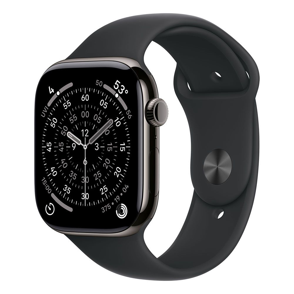Apple Watch S11 Cellular 46mm Slate Titanium Case with Black Sport Band - S/M