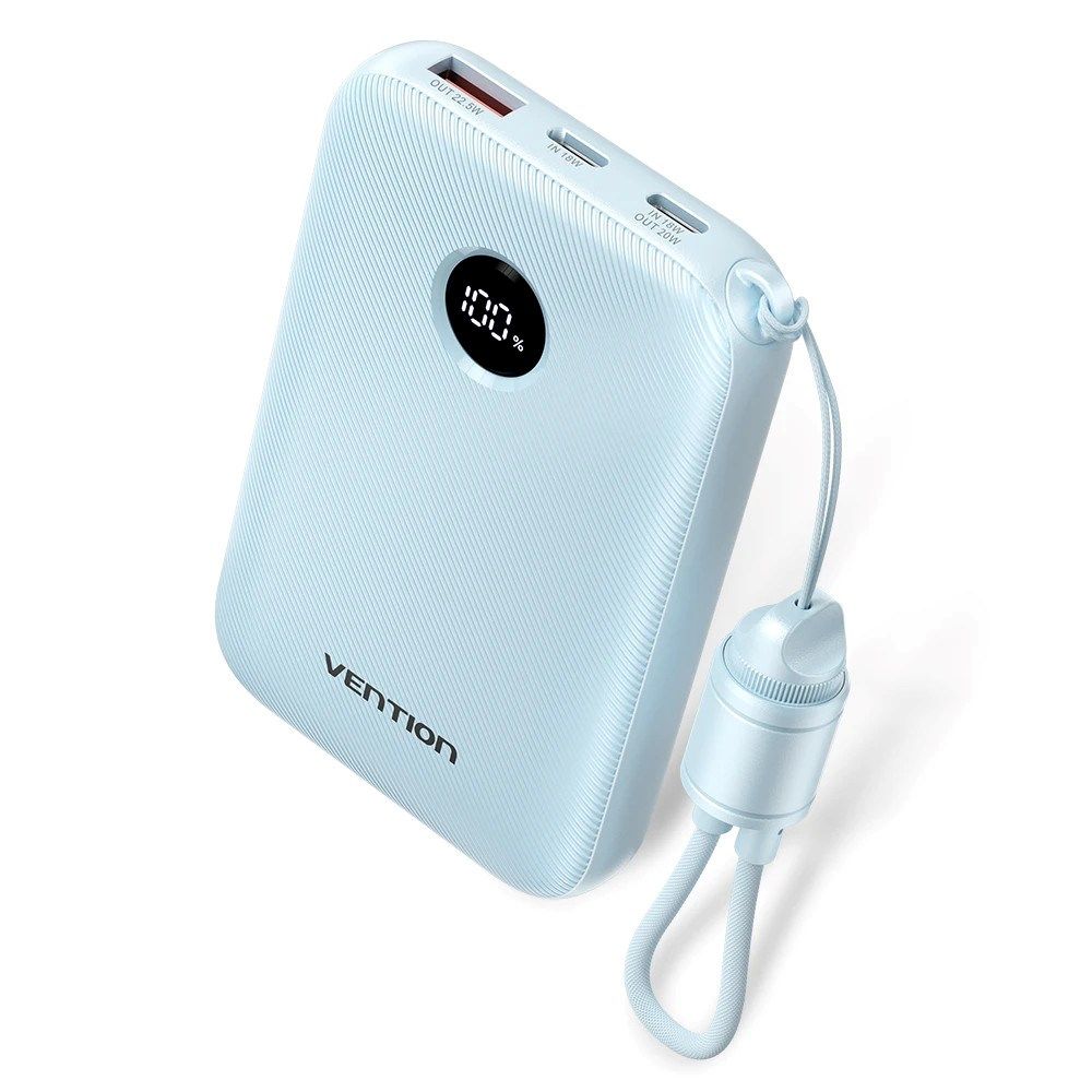 Powerbank Vention 10000mAh 2 x USB-C 1x USB-A z wyświetlaczem 22 5W niebieski