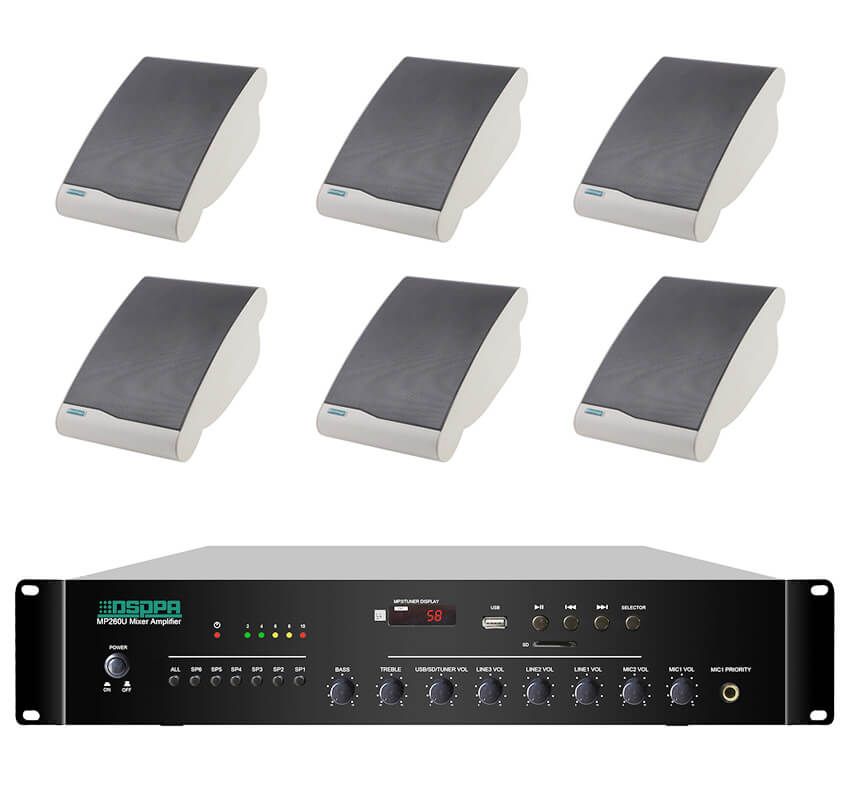 Pachet Sonorizare 60W de perete, Radio FM+USB+Bluetooth, Amplificator DSPPA MP60UB + 6x boxe DSP117