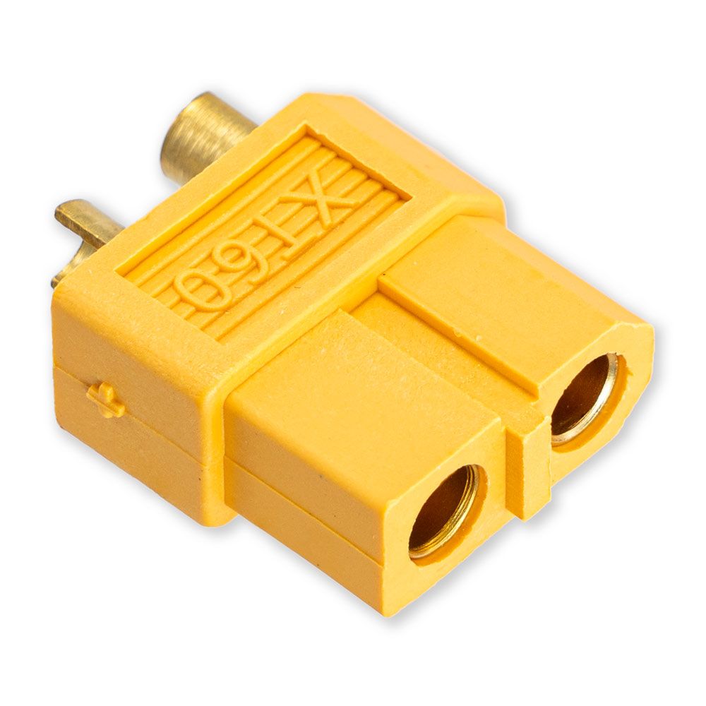 XT60 Female Connector
Specifications


	Recommended Max Current: 25A
	Maximum wire size: 12AWG

Packaging: bulk 1 pc.