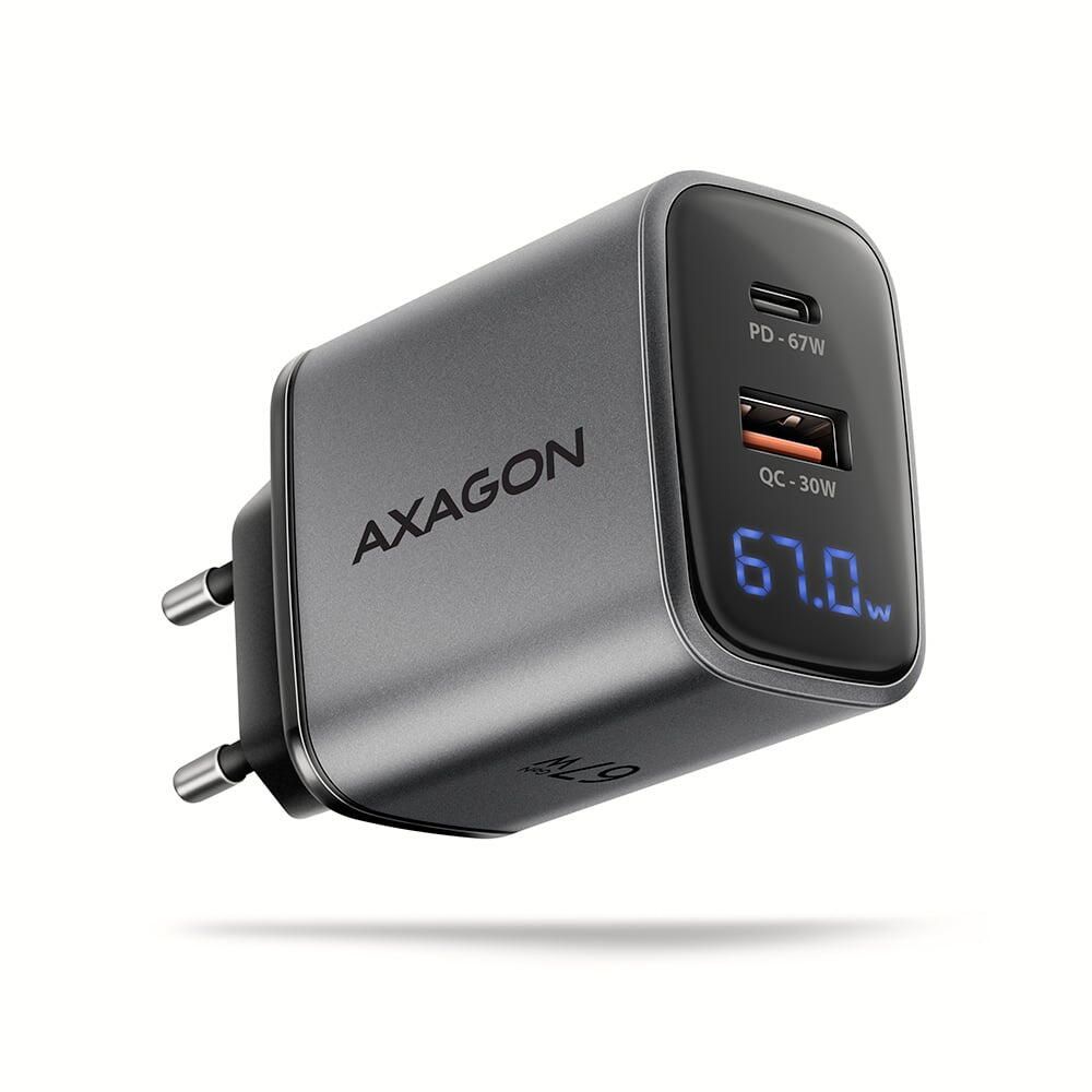 ACU-PQ67D, GaN, 67W, USB-C,USB-A, cu Display LCD, Gri