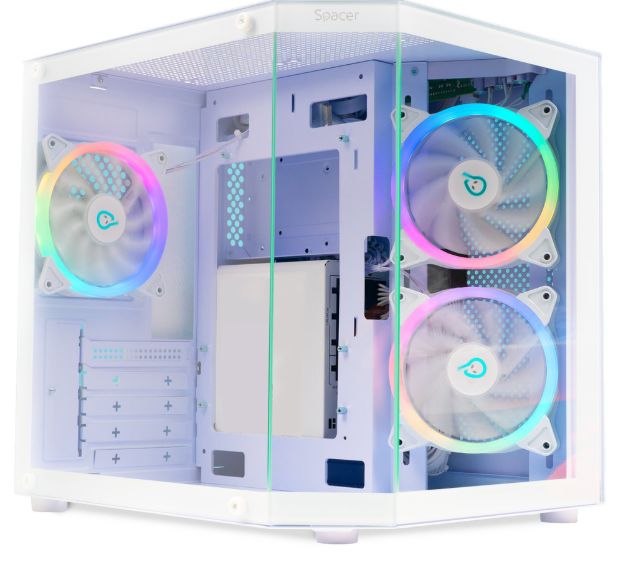 CARCASA  SPACER - gaming, Mini Tower, mATX,  AQUARIUM , fara sursa, sticla securizata, USB 3.0 x 1, USB Type-C x 1, HD-Audio, Jack 3.5mm x 1, PSU shroud, white  SPCS-GC-AQUARIUM-WH
