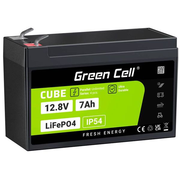 Green Cell LFPGC12V7AH CUBE Acumulator LiFePO4 7Ah 12.8V 89.6Wh Litiu-Fier-Fosfat pentru surse UPS, Monitorizare securitate