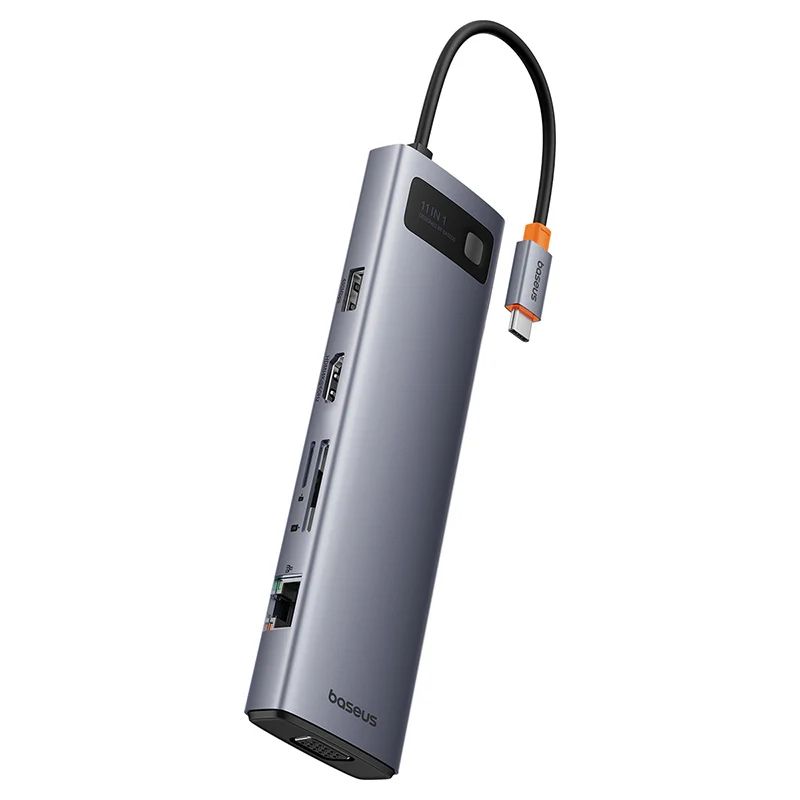 DOCKING Station Baseus Metal Gleam Series 11-in-1, conectare PC USB-C,Type-C to HDMI4K@60Hzx1+VGAx1,USB3.0x3,USB2.0x1+PDx1,RJ45x1,SD/TFx1,jack 3.5x1, gri  B00030709811-00  (timbru verde 0.18 lei) - 6932172636562