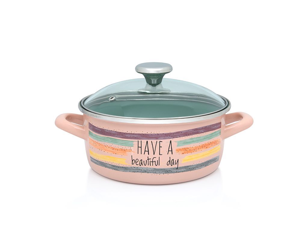 Oala 4l cu capac din sticla Divan Dan Metalac email/20cm/4l