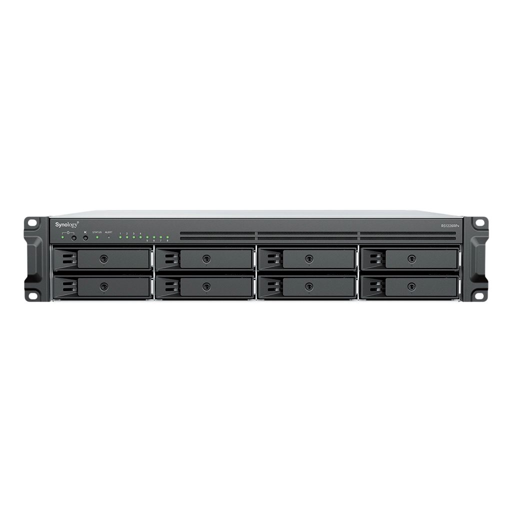 Server Synology RS1226+, Rack 2U, AMD Ryzen V1500B (4 C / 8 T, 2.20 GHz - Fara, 4 MB cache, 16 W), 4 GB DDR4 ECC, 8 x LFF + SFF, Fara, 250 W