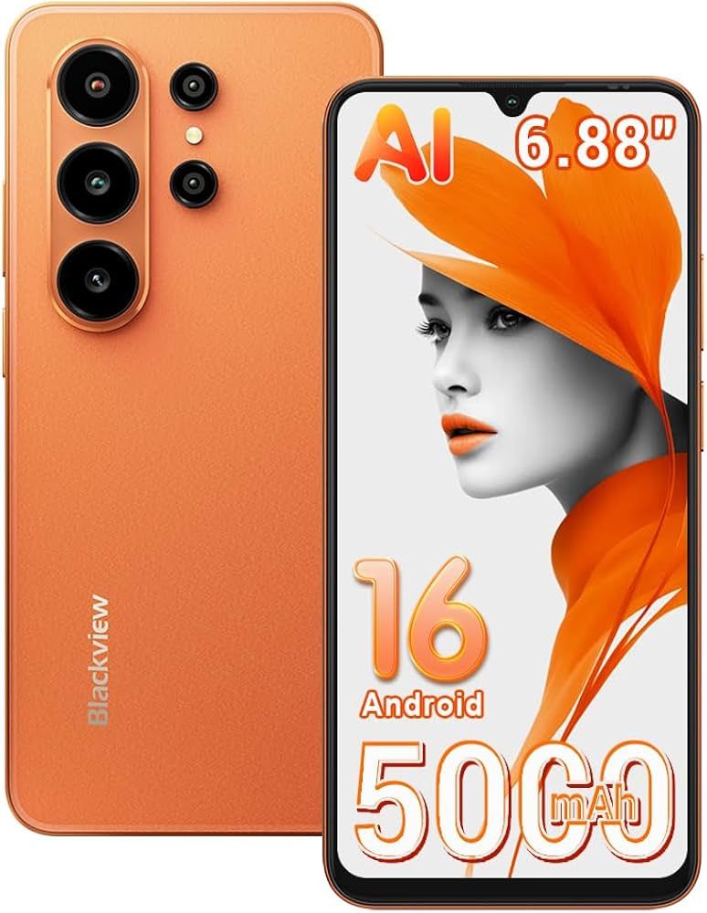 Blackview WAVE 10C LTE 6.88-inch HD IPS 720x1640 90Hz 4+32GB T310 Quad-core 2.0GHz CAM 8MP+13MP 5000mAh Android 16 Face ID,Sunset Orange